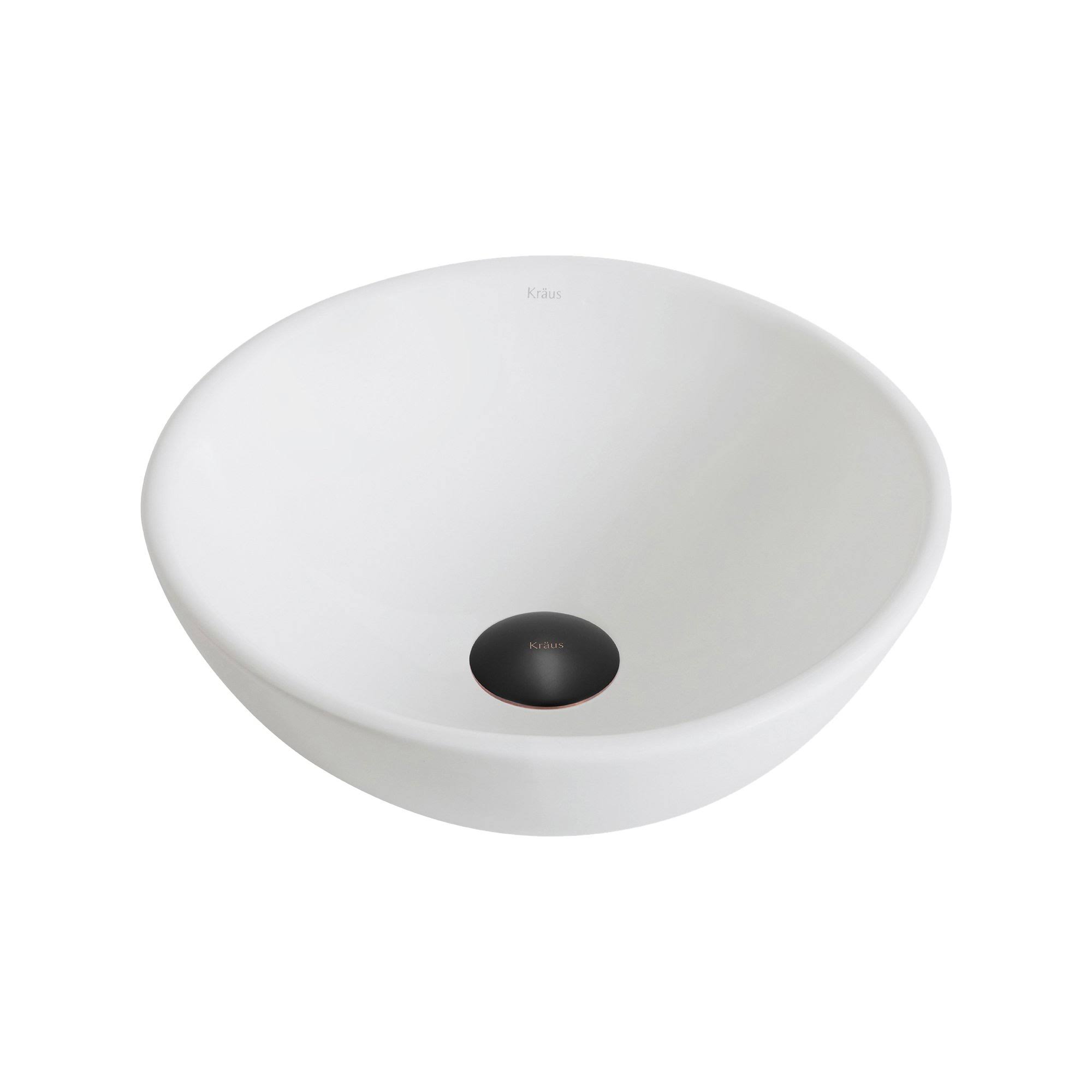 Kraus Elavo White Ceramic Small Round Vessel Bathroom Sink with Pop-Up Drain, Oil Rubbed Bronze