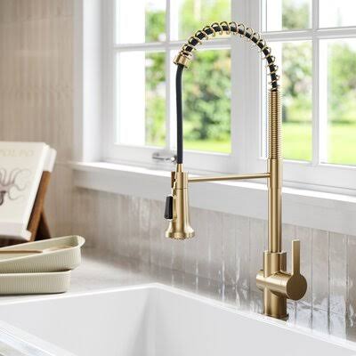 Pull Down Single Handle Kitchen Faucet with Accessories Kraus Finish: Bronze/Gold
