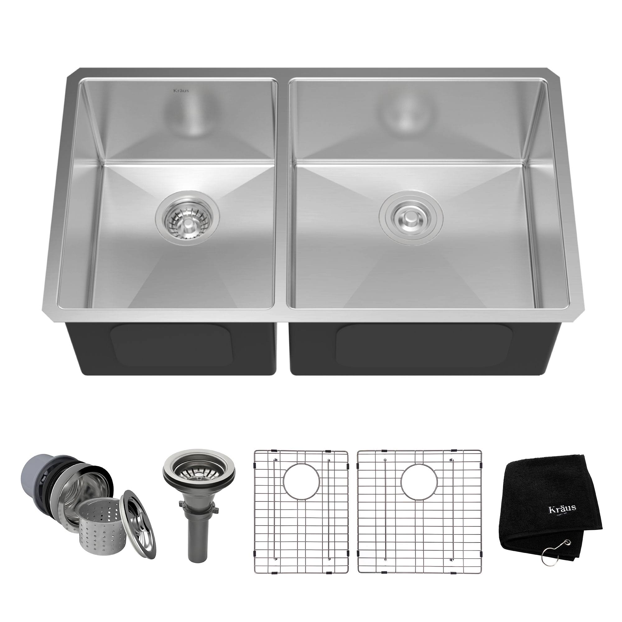 Kraus KHU104-33 33x22 Undermount 60/40 Double Bowl 16 Gauge Stainless Steel Kitchen Sink