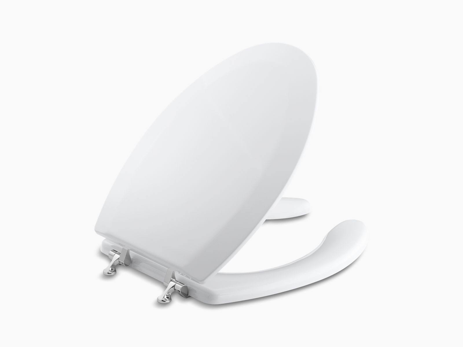 Kohler K-4710-GS-0 Triko Elongated Toilet Seat with Polished Chrome Hinges - White