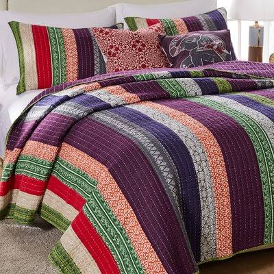 Bungalow Rose Bovina Reversible Quilt Set Size: King Quilt + 2 Shams, Color: Mauve/Grassy Green/Red