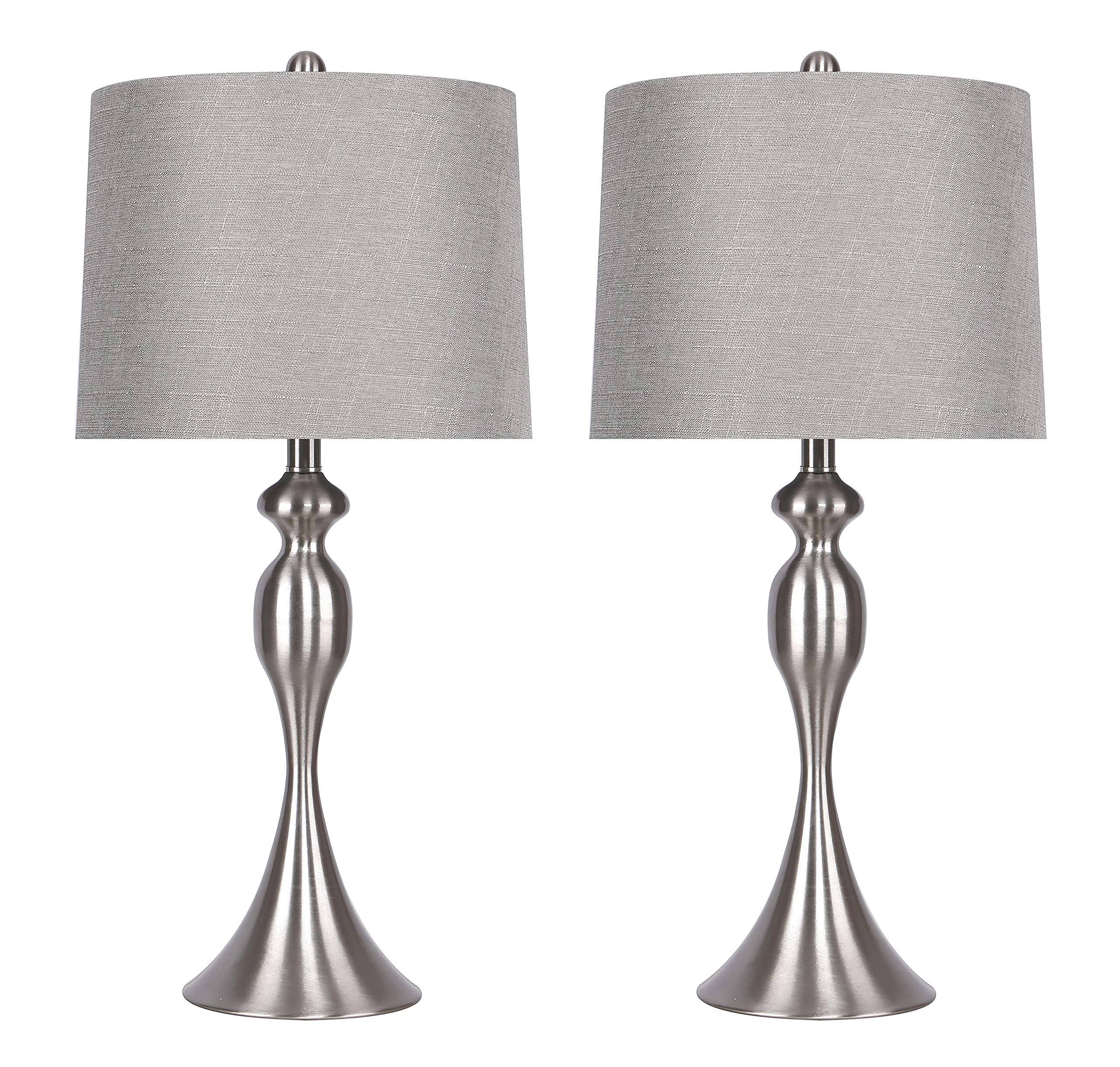 27x22 Curvy Brushed Nickel Table Lamps with Taupe Textured Slub Linen Shades (Set of 2)