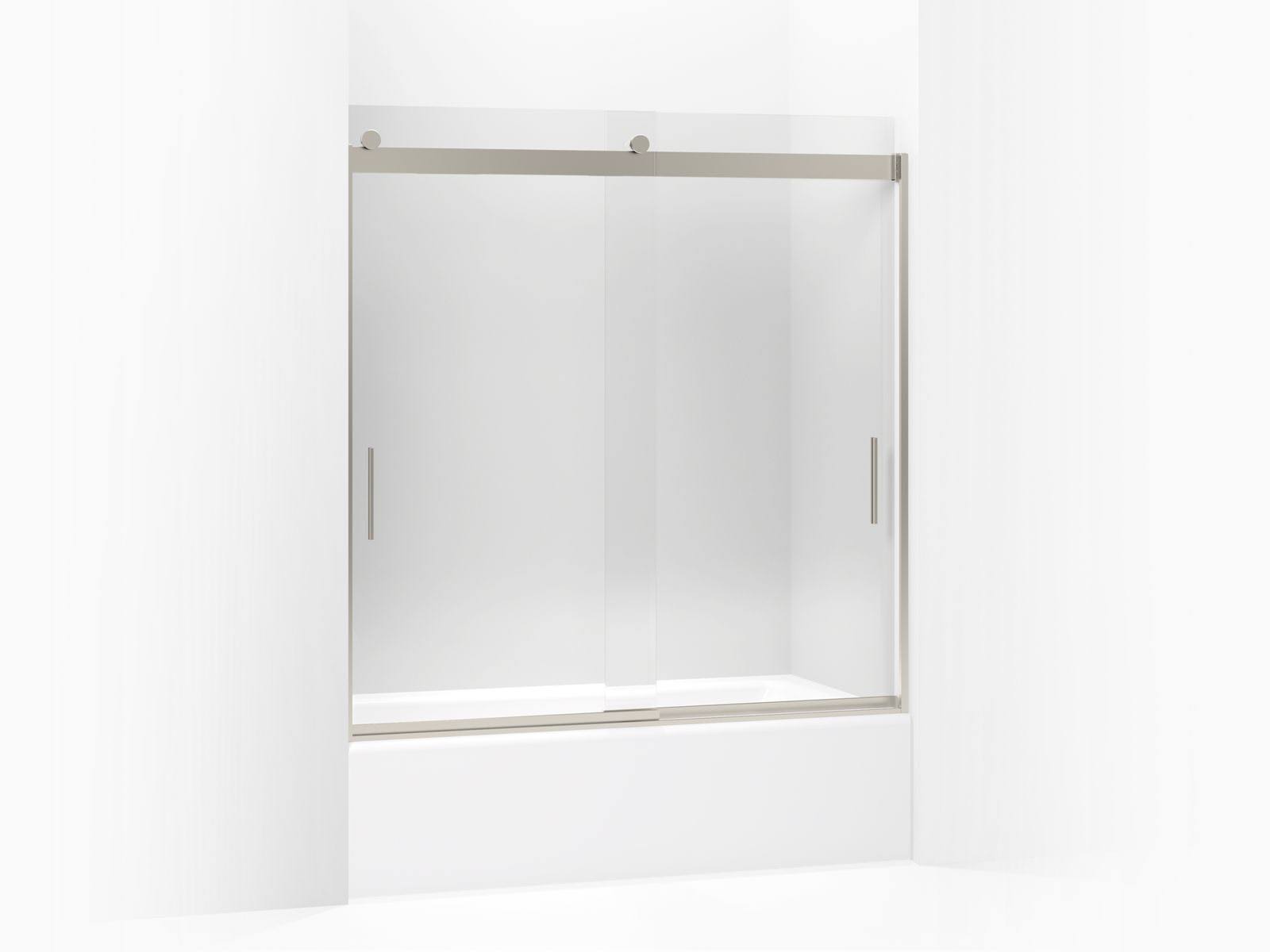 KOHLER K-706000-L-MX Levity Frameless Sliding Bath Door with Crystal Clear Glass, Matte Nickel