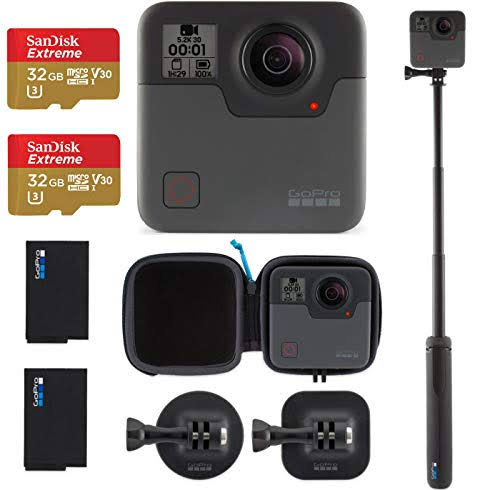 GoPro Fusion - 360 Waterproof Digital VR Camera with Spherical 5.2K HD Video 18MP Photos, Bundle Kit with Extra GoPro Rechargeab