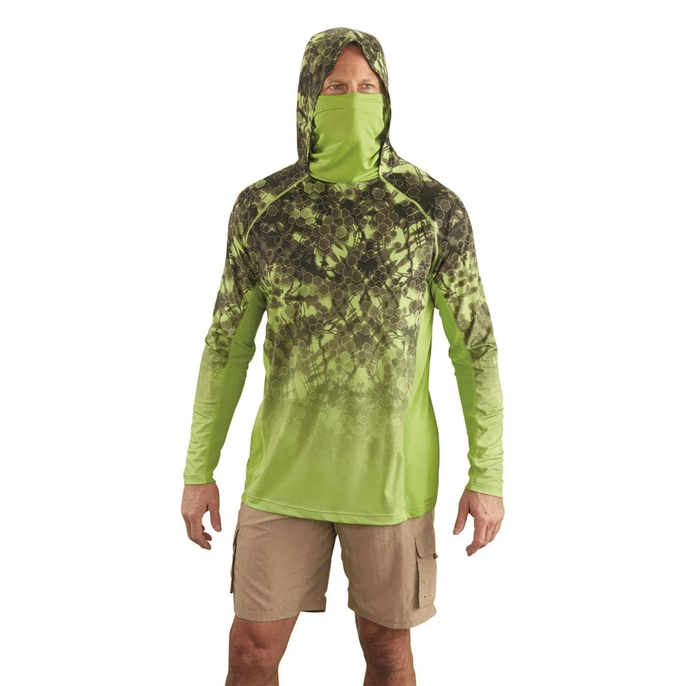 Plus Guide Gear Men&s Cooling Hoodie with Gaiter, Size: 3XL, Green Hex Fade