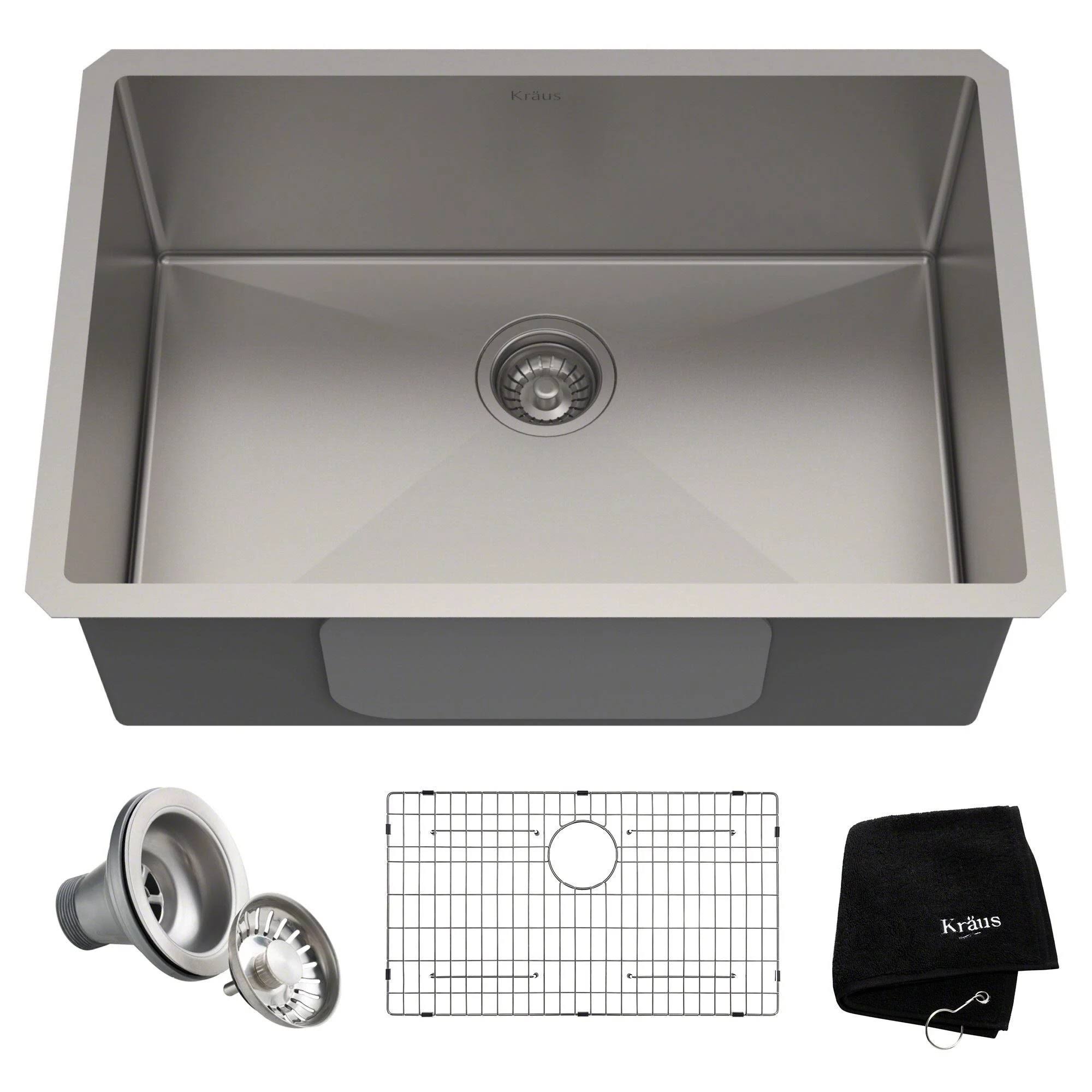 Kraus KHU100-28/EX Standart Pro 28-Inch 16 Gauge Undermount Single Bowl Kitchen Sink in Stainless Steel