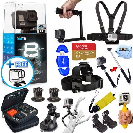 GoPro Hero8 Hero 8 Black All in 1 Pro Accessory Kit with SanDisk 64gb, Tripod, Medium Case, Head and Chest Strap, Selfie Stick a