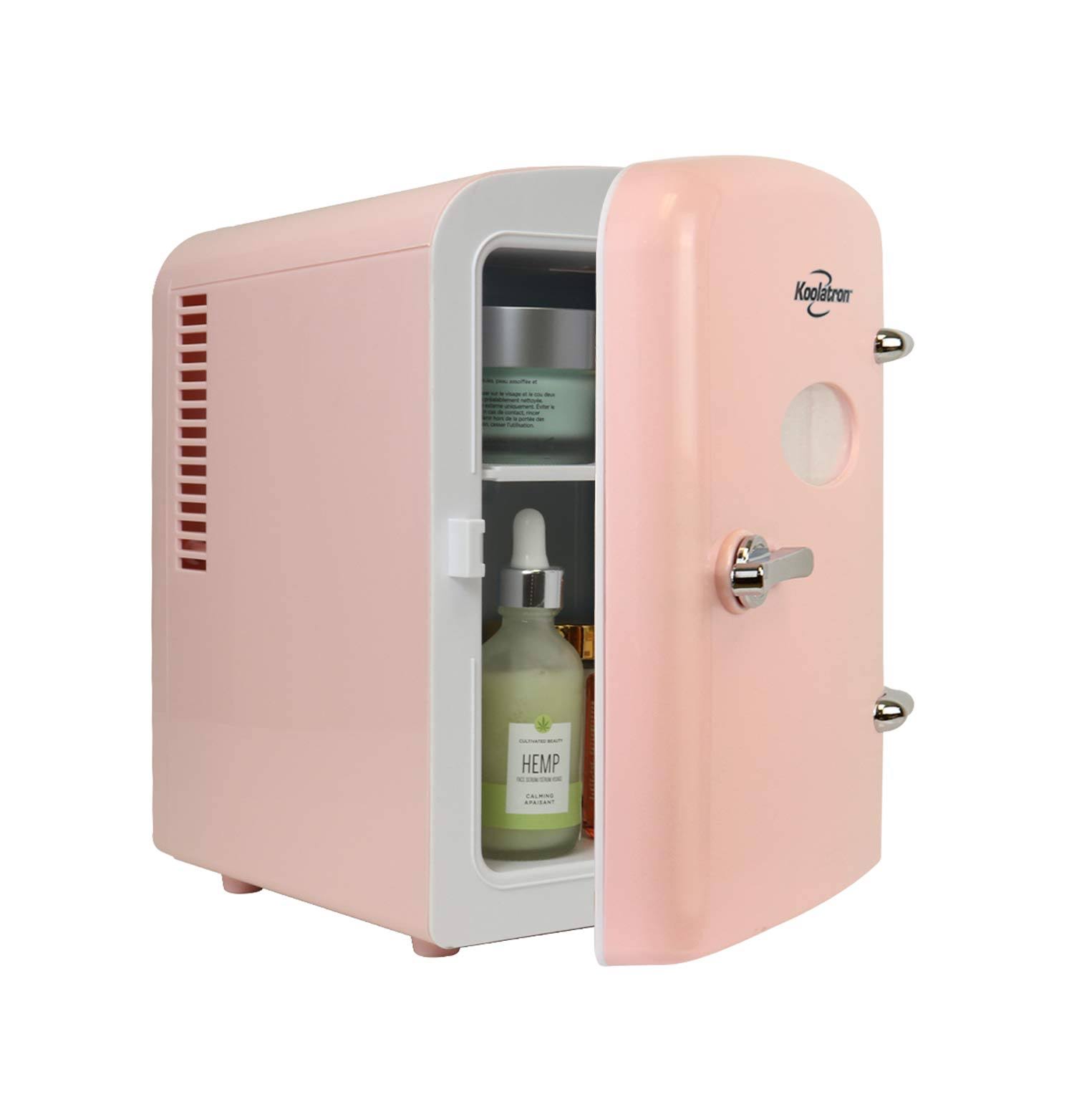 Koolatron Retro Portable Mini Fridge 4 Liter/6 Can AC/DC Thermoelectric Cooler for Skincare, Cosmetics, Medications, Dorm, Home,