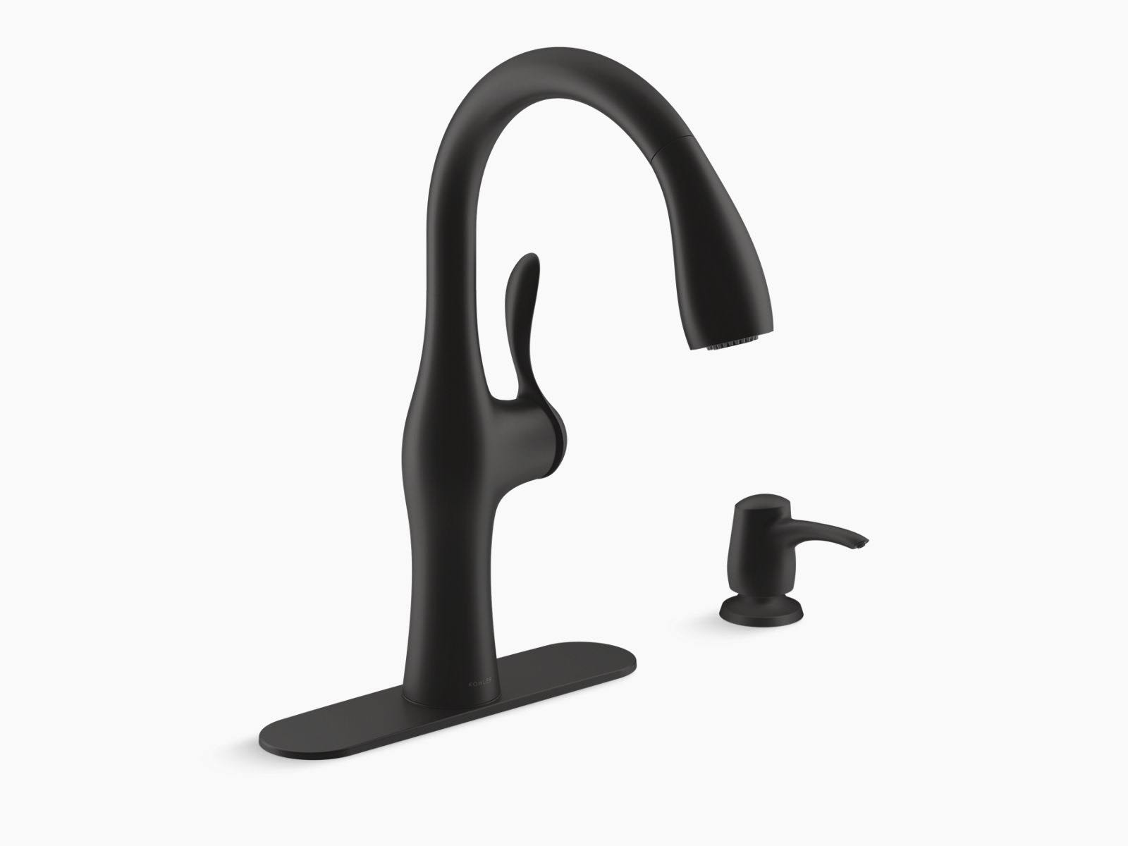 Kohler Alma Matte Black 1-Handle Deck-Mount Pull-Down Handle Kitchen Faucet | R45350-SD-BL