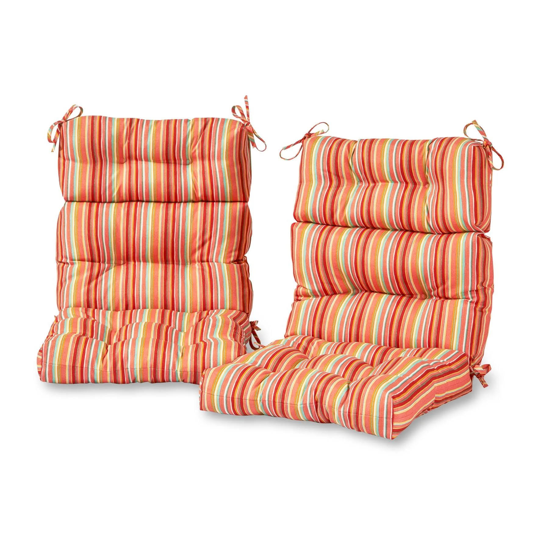 Greendale Home Fashions Outdoor High Back Chair Cushion (Set of 2), Watermelon Stripe