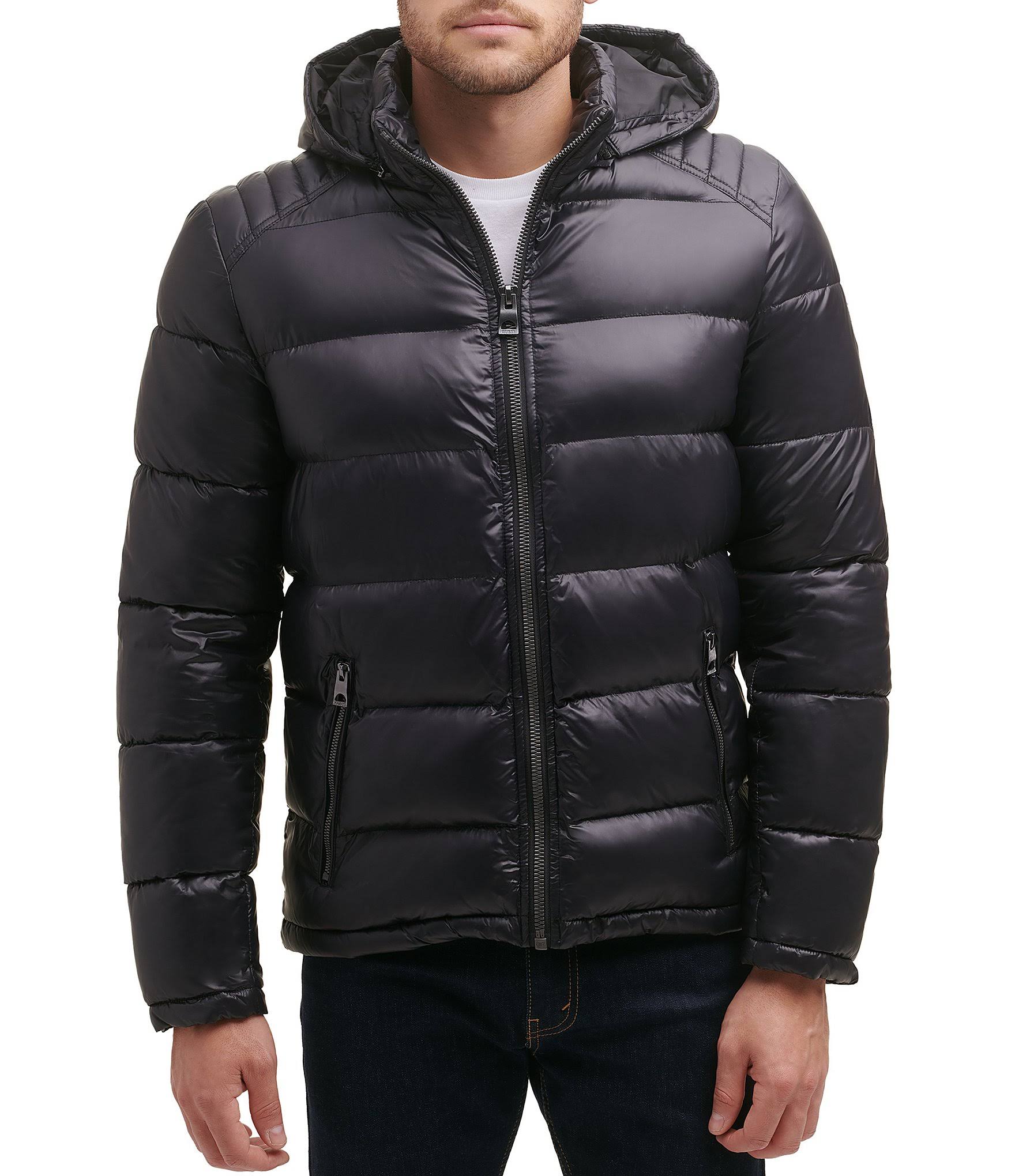Guess Men&s Hooded Puffer Coat - Black