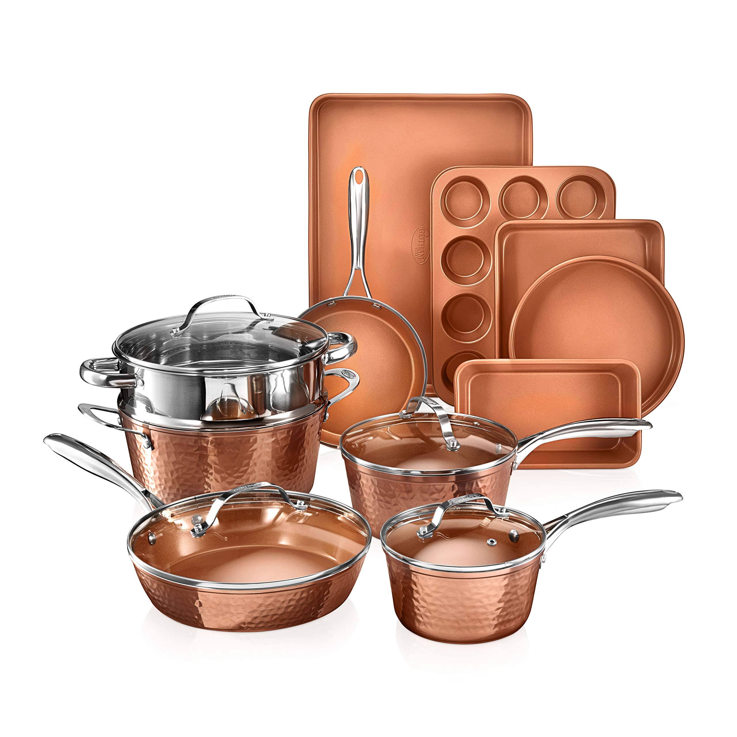 Gotham Steel Hammered Copper Collection – 15 Piece Premium Cookware u0026 Bakeware Set