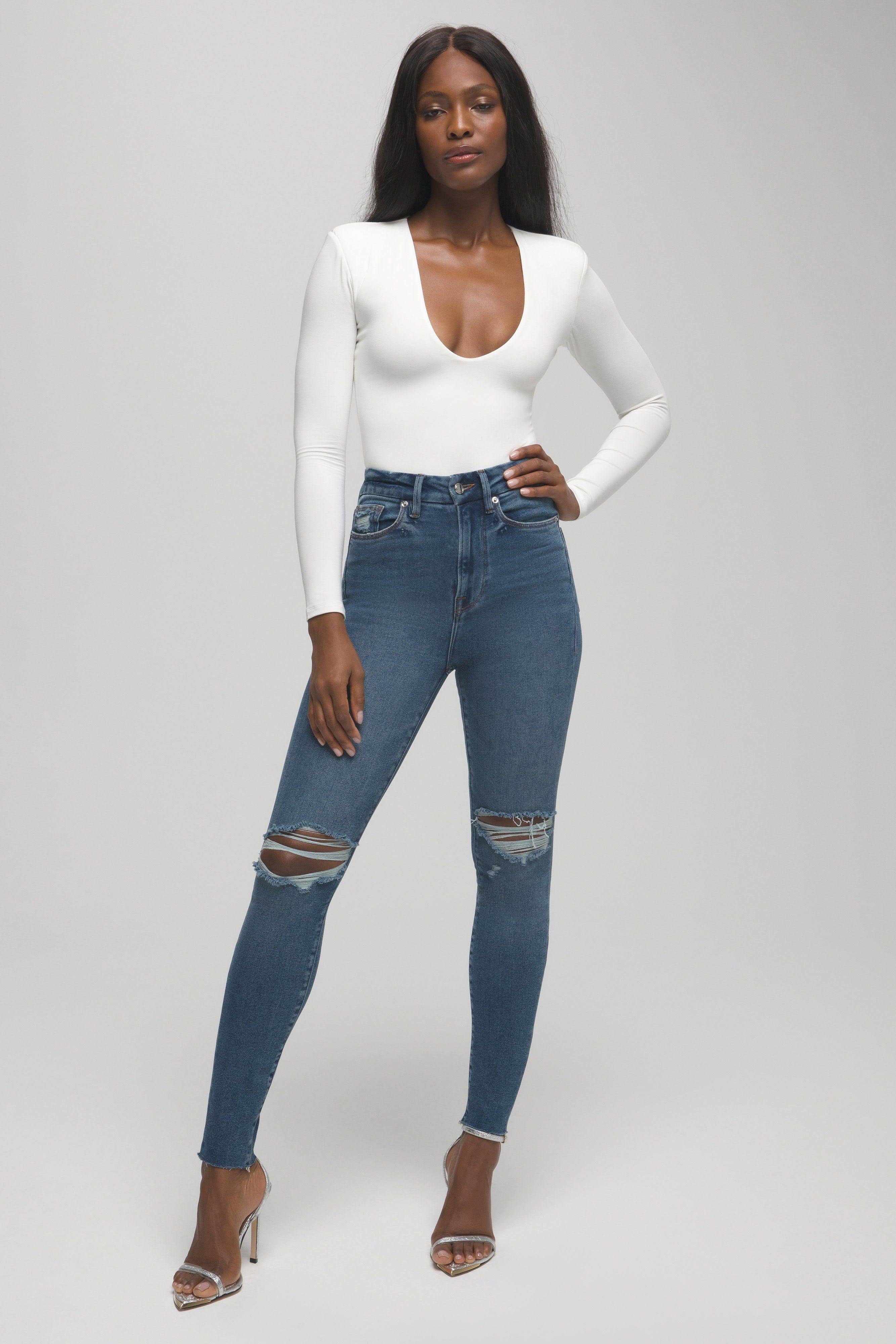 Good American Good Waist Crop Raw Edge Skinny Jeans, Size 8 - Blue533 at Nordstrom Rack