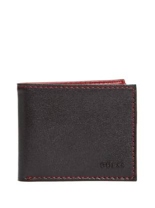 Guess Men&s Contrast Stitch Slimfold Wallet - Black