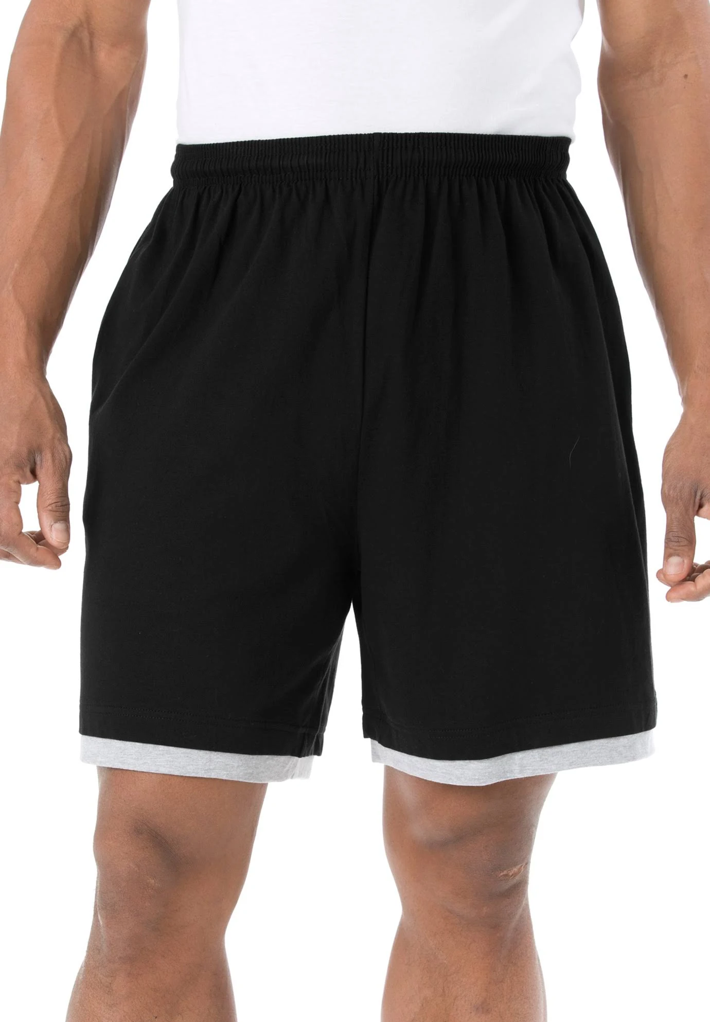 Men&s Big u0026 Tall Hang-down Lightweight Shorts by KingSize in Black (Size 5XL)