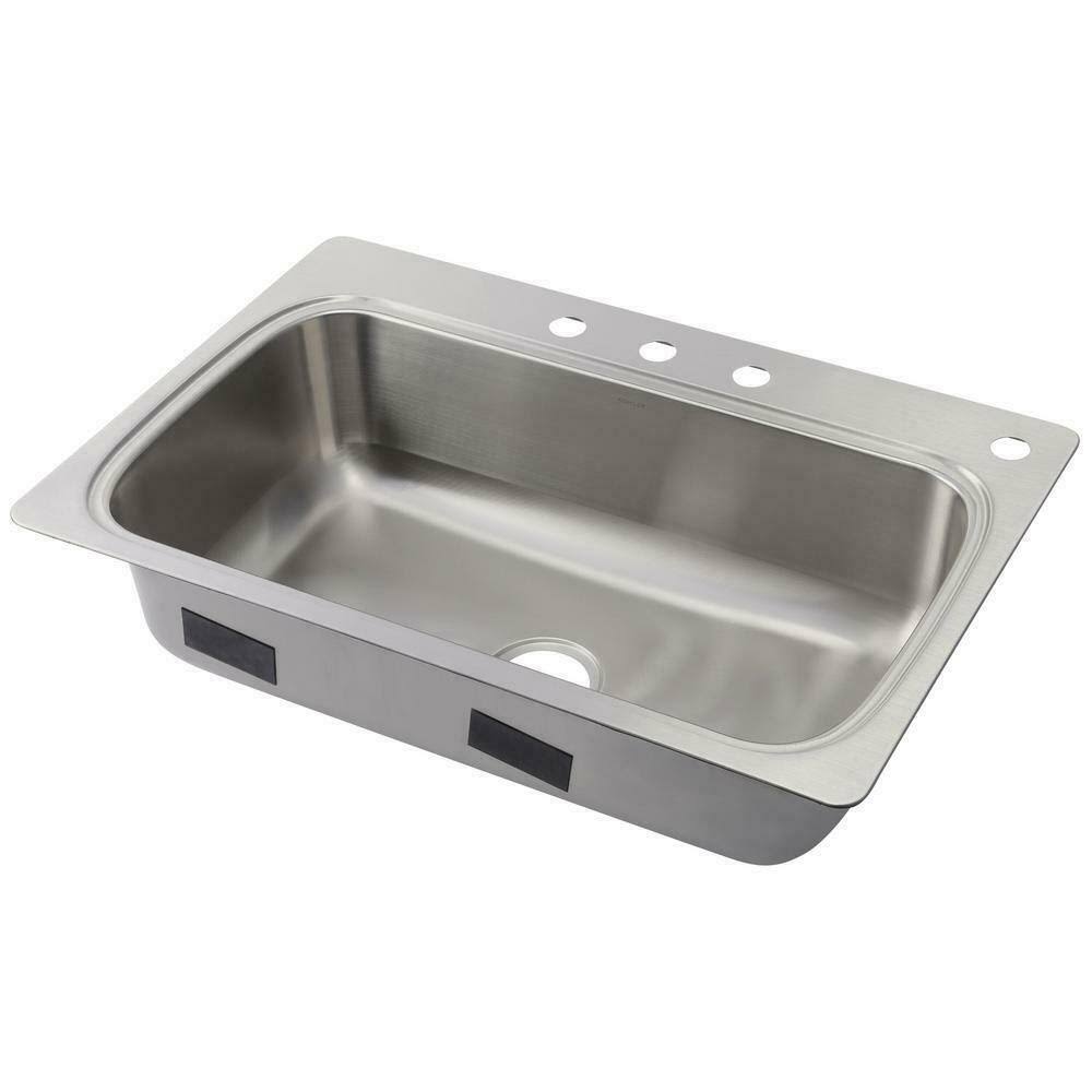 Verse Drop-In Stainless Steel 33 in. 4-Hole Single Bowl Kitchen Sink