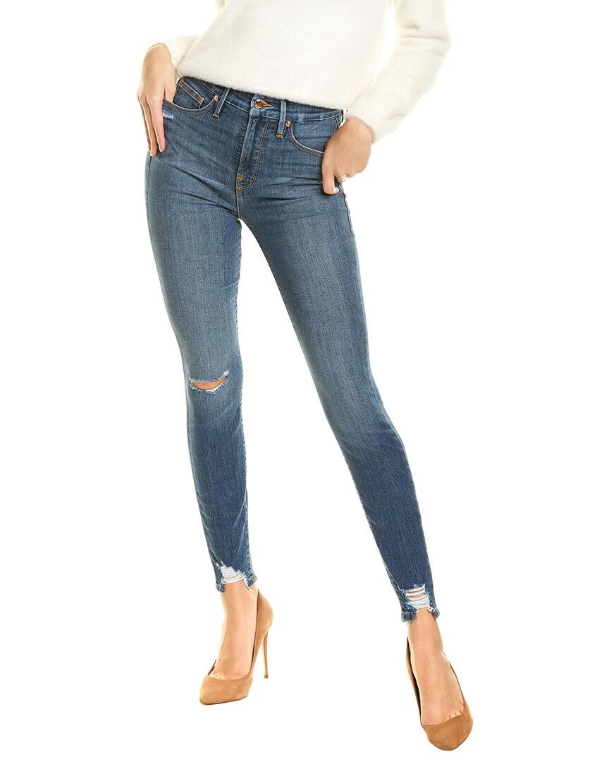 Good American Women&s Good Waist Chewed Hem Skinny Jeans in Blue349 - Blue - Size 10 / 30