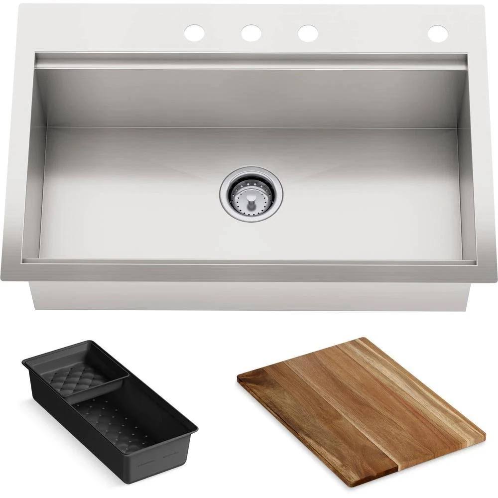 Lyric Workstation 33x22 x 22x22 Top-mount/undermount Single-Bowl Kitchen Sink with Accessories