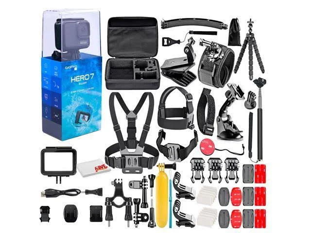 GoPro - Hero7 Silver 4K Waterproof Action Camera - with 50 Piece Accessory Kit