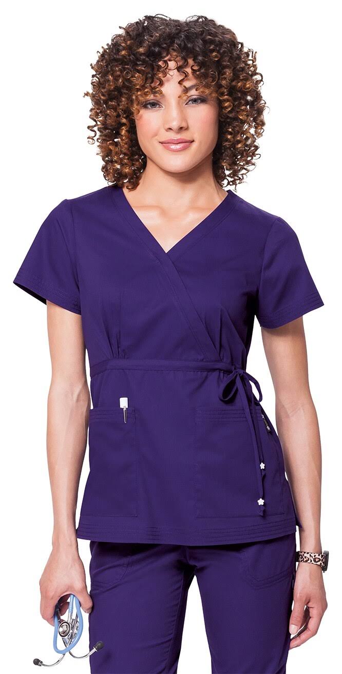 Koi Classics Women&s Katelyn Wrap Solid Scrub Top - Grape - XL