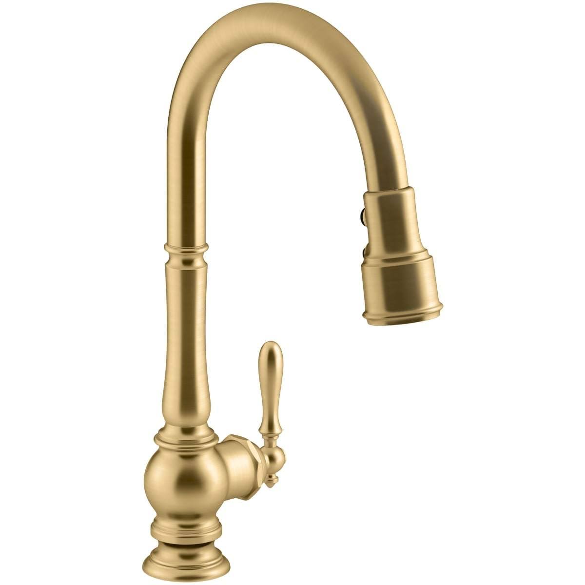 Kohler K-99259-2MB Artifacts Single-Hole Kitchen Sink Faucet with 17-5/8-In Pull-Down Spout and Turned Lever Handle, DockNetik M
