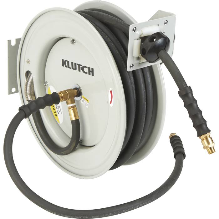 Klutch Auto Rewind Air Hose Reel - with 1/2Inch x 50ft. Rubber Hose, 300 PSI
