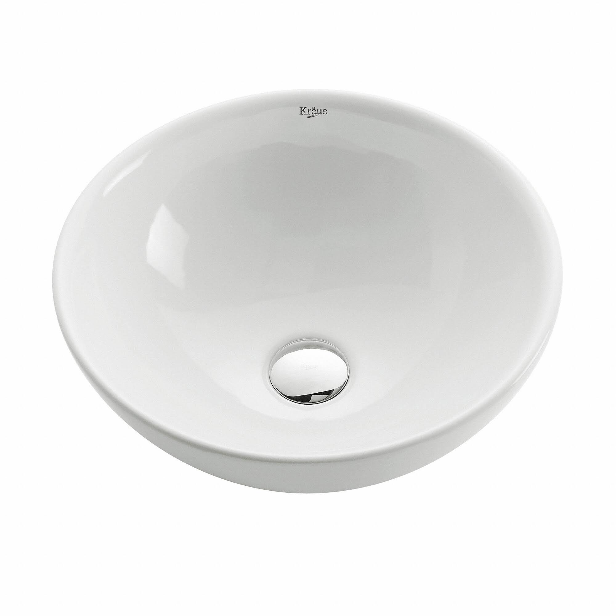 Kraus KCV-141 Soft Round Ceramic Vessel Bathroom Sink - White