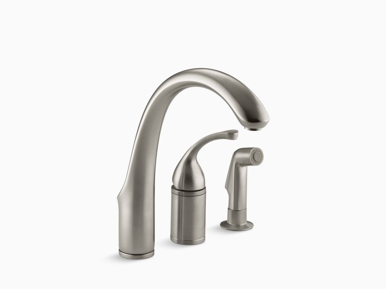 Kohler K-10430-BN Brushed Nickel Forte 3-Hole Kitchen Sink Faucet with Remote Valve and Sidespray