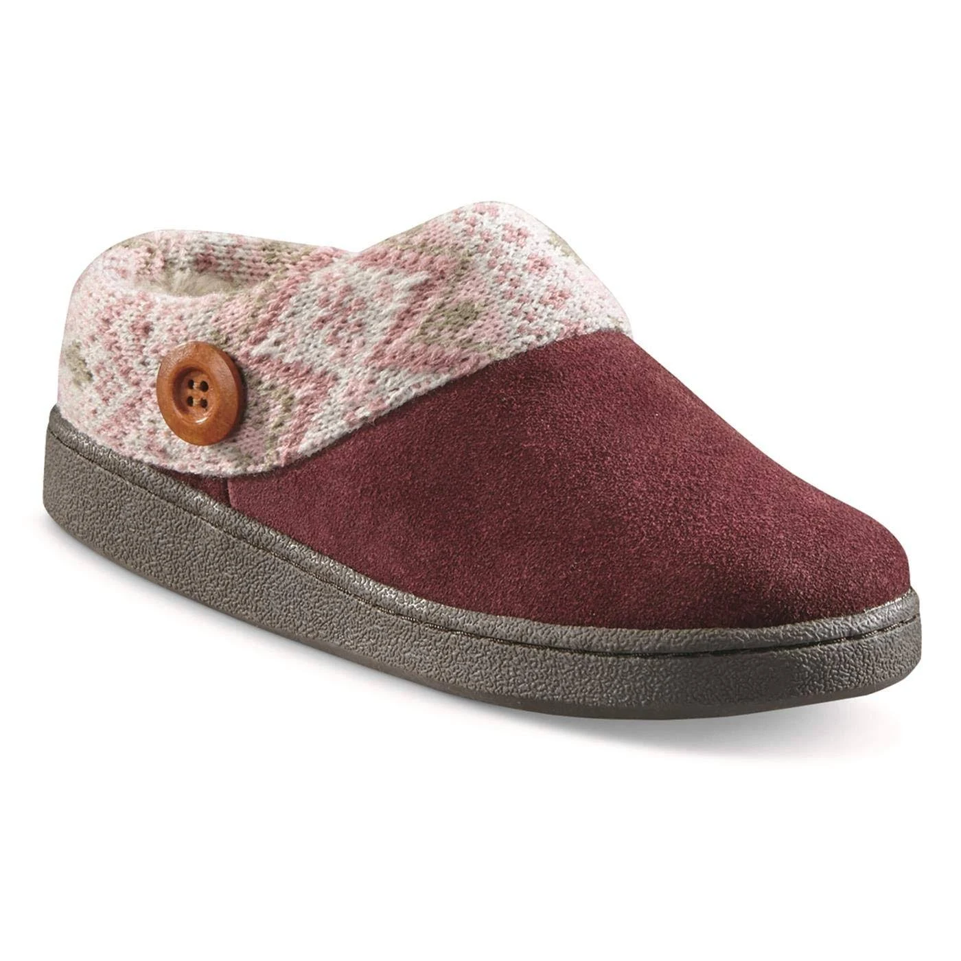 Guide Gear Women&s Suede Clog Slippers with Sweater Button Collar, 9B, Red