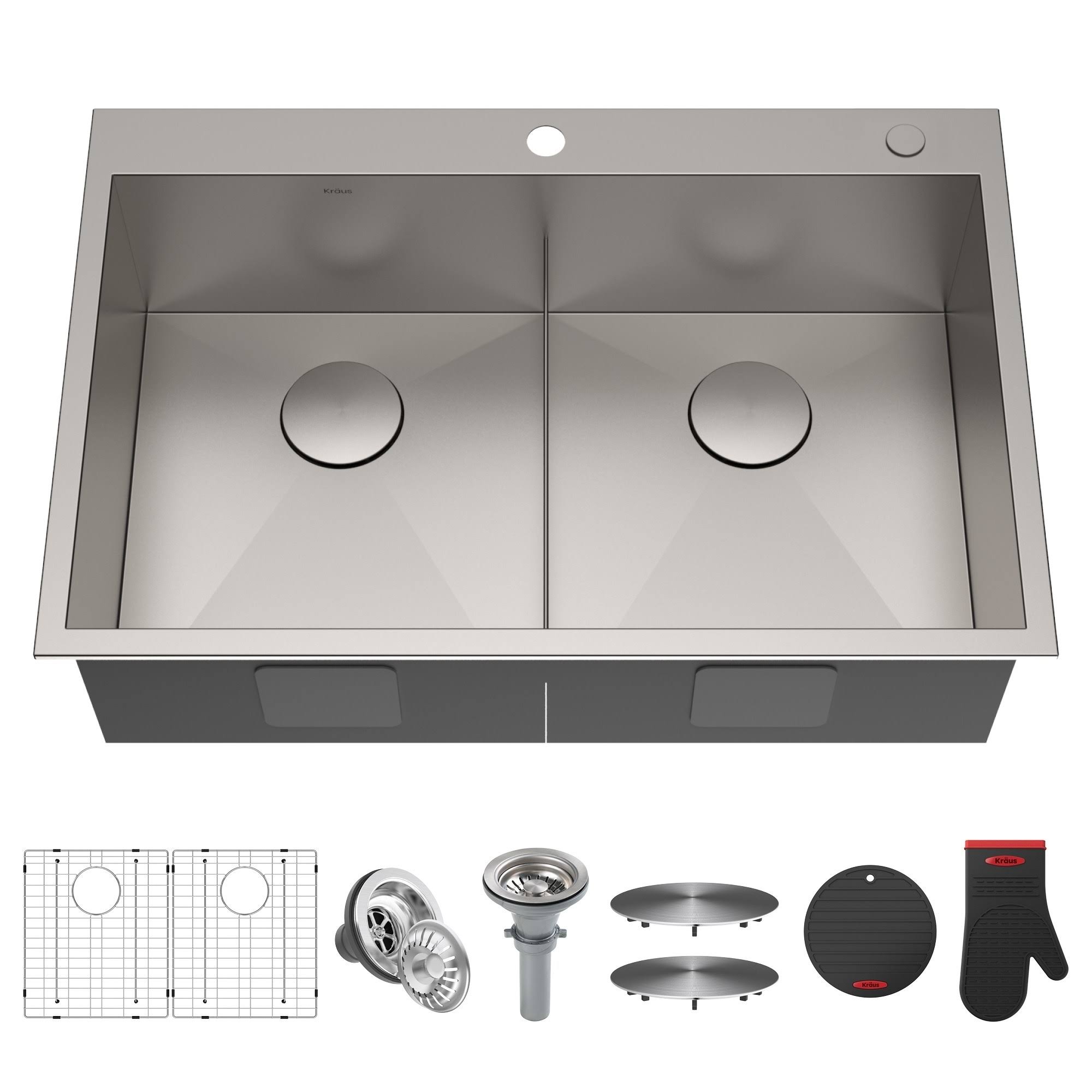Kraus Pax Stainless Steel 33 inch 2-Bowl Drop-in Kitchen Sink