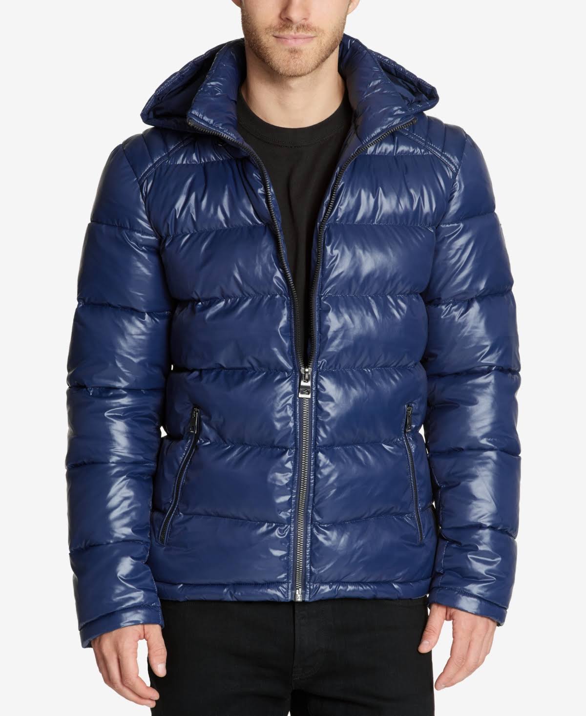 Guess Men&s Hooded Puffer Coat - Navy - Size L