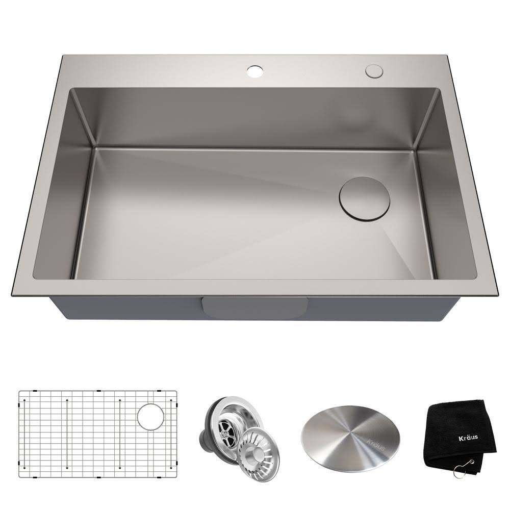 Kraus Loften Undermount/Drop-In Stainless Steel 33 in. 1-Hole Single Bowl Kitchen Sink, Satin