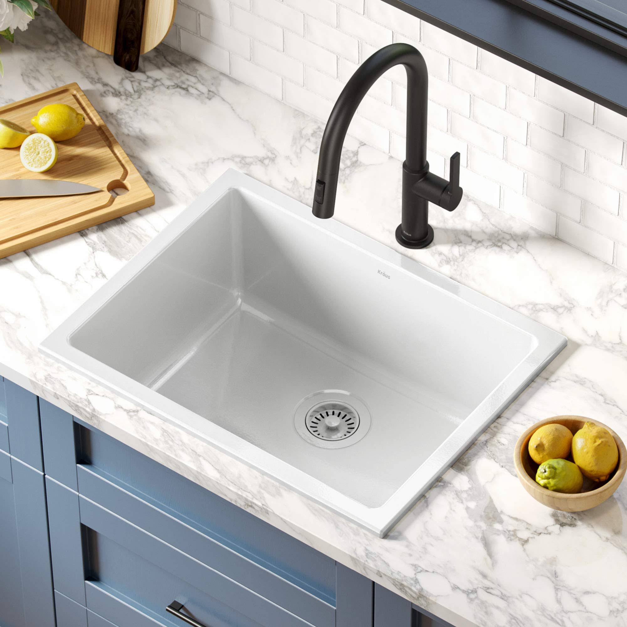 Kraus Turino White Fireclay 23.88 in. Single Bowl Drop-in Kitchen Sink
