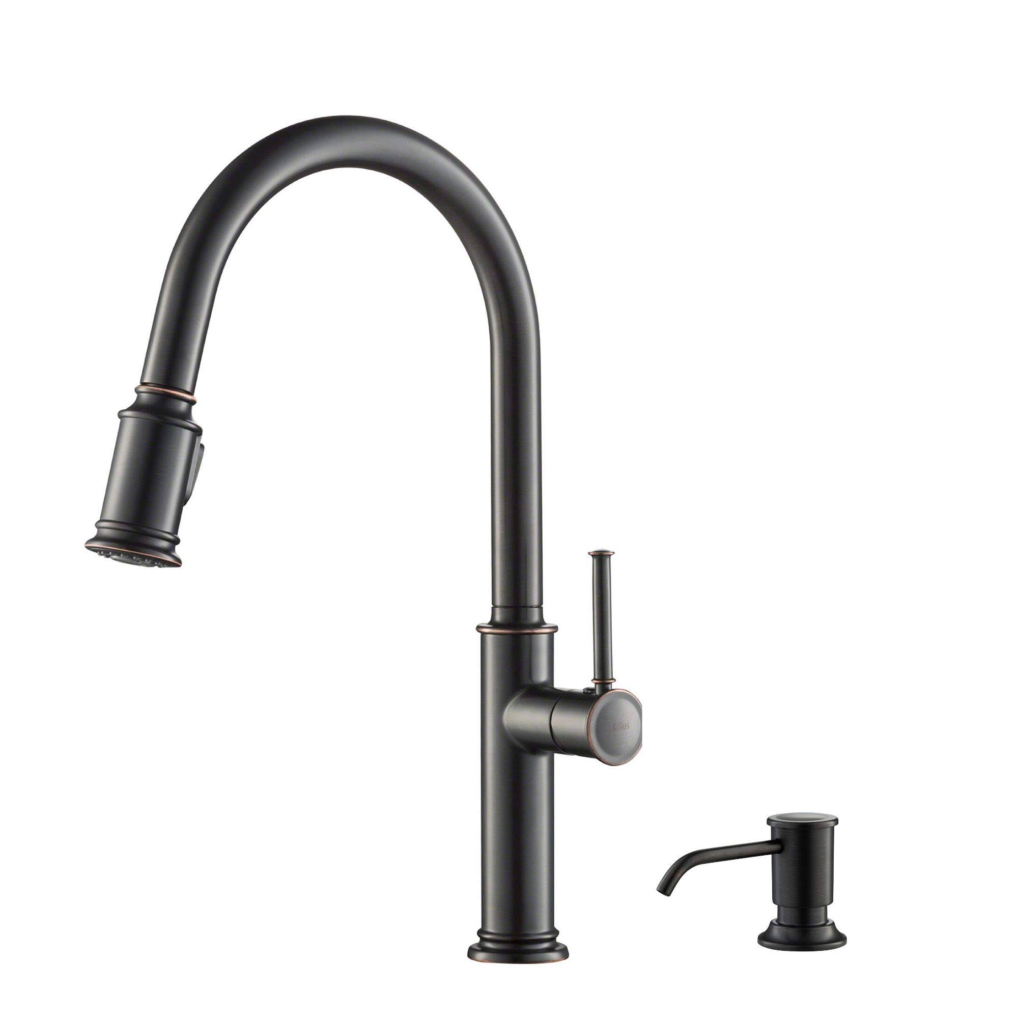 Kraus KPF-1680ORB-KSD-80ORB Sellette Single Handle Pull Down Kitchen Faucet with Deck Plate u0026 Soap Dispenser Oil Rubbed Bron