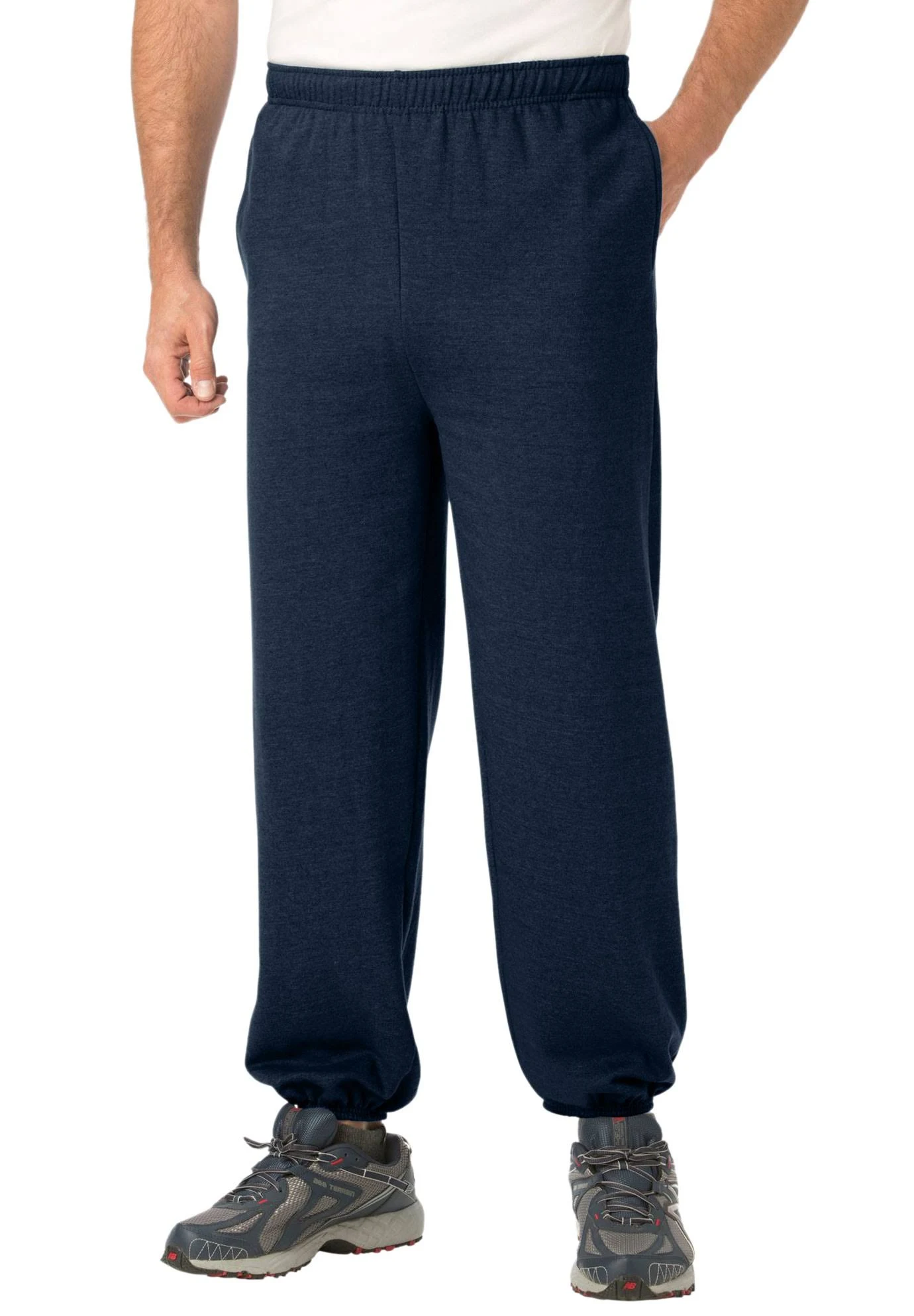 Men&s Big u0026 Tall Fleece Elastic Cuff Sweatpants by KingSize in Navy (Size 5XL)