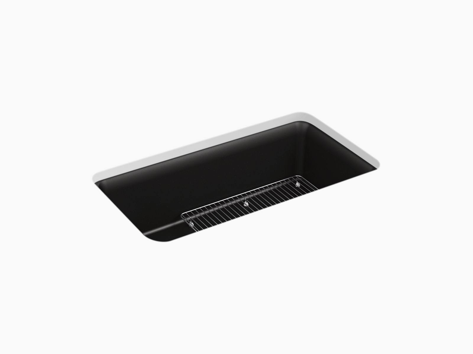 Kohler K-8206-CM1 Cairn Matte Black 33-1/2x22 x 18-5/16x22 Undermount Single Bowl Kitchen Sink with Sink Rack