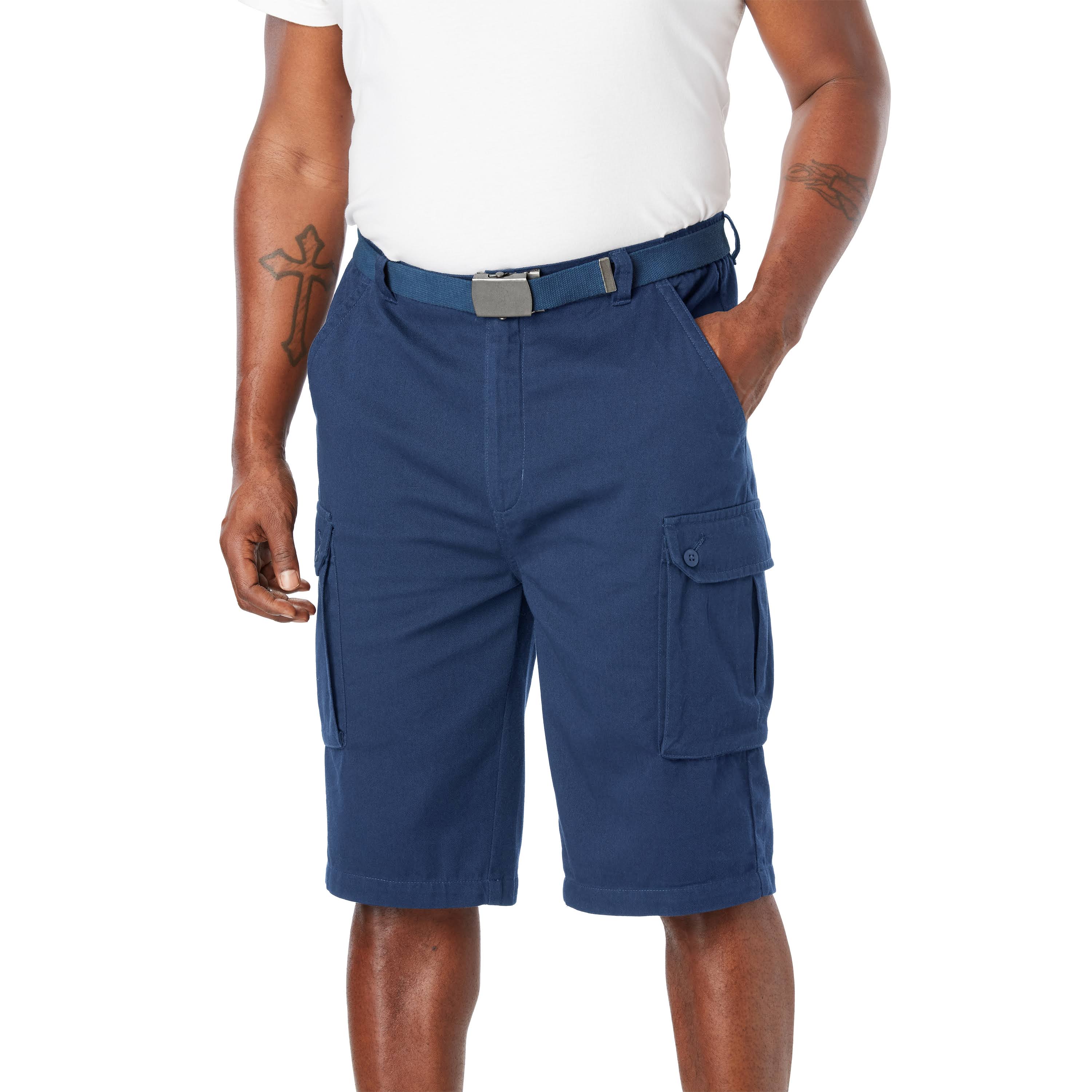 Men&s Big u0026 Tall 12x22 Side Elastic Cargo Short with Twill Belt by KingSize in Navy (Size 6XL)