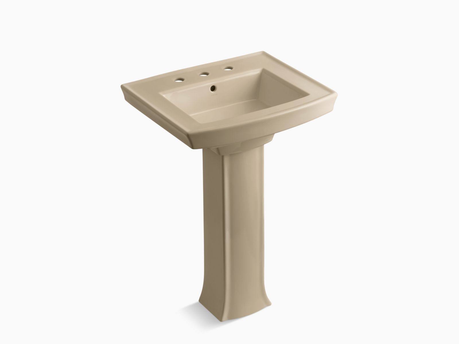 KOHLER K-2359-8-33 Archer Pedestal Bathroom Sink with 8 In. Widespread Faucet Holes, Mexican Sand