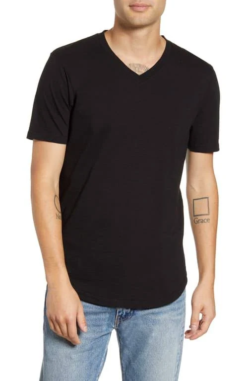 Men&s Goodlife Slub Scallop V-Neck T-Shirt, Size X-Large - Black