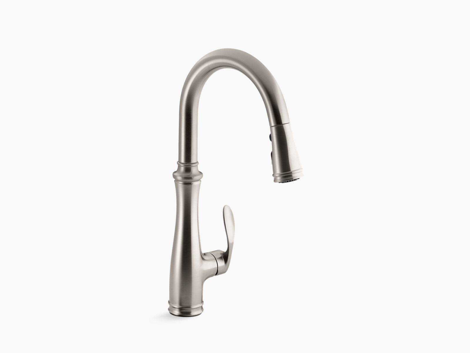 KOHLER K-560-VS Bellera Single-Hole or Three-Hole Kitchen Sink Faucet with Pull-Down 16-3/4x22 Spout and Right-Hand Lever Handle
