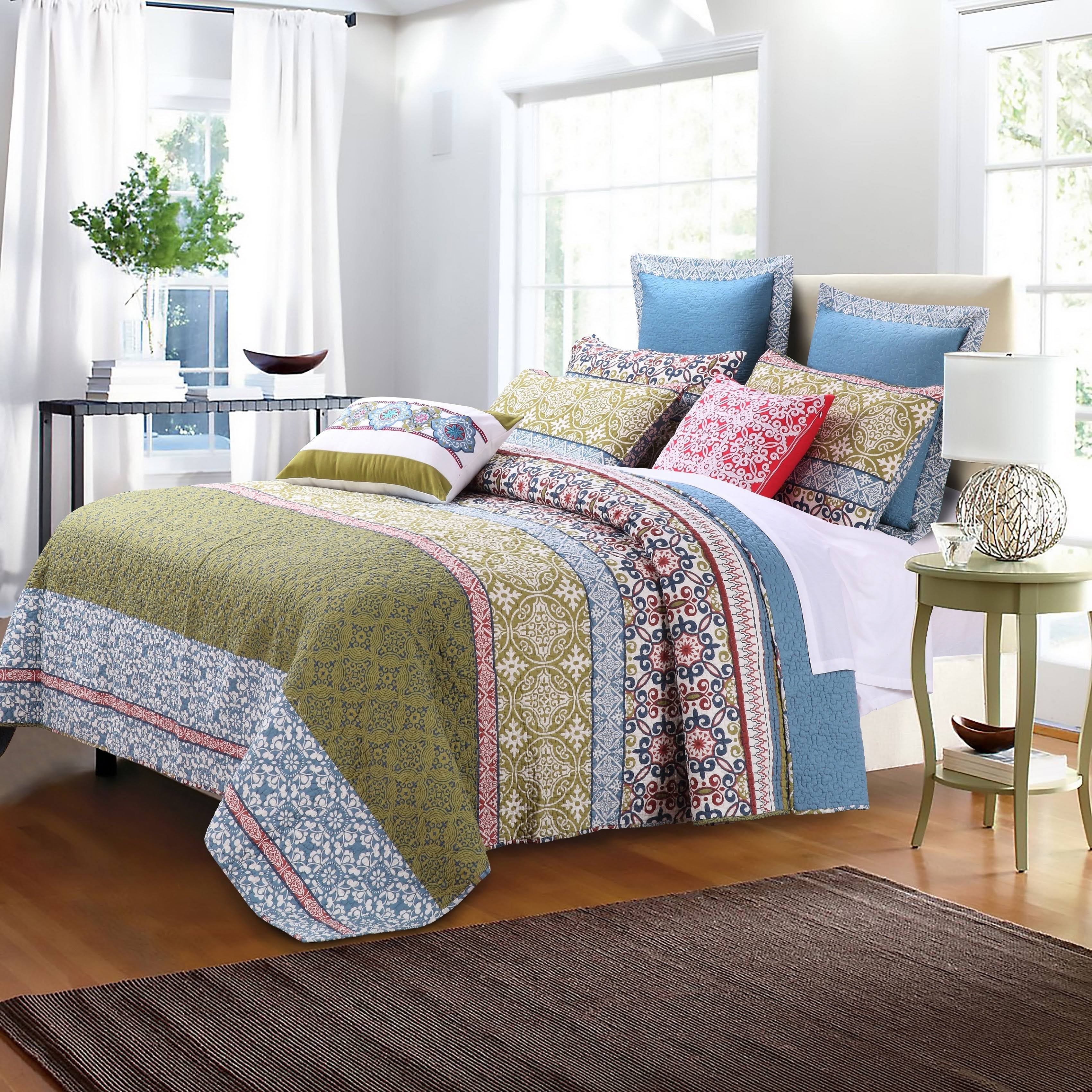 Greenland Home Fashions Shangri-La Oversized Cotton 3-Piece Quilt Set - Twin - 2 Piece