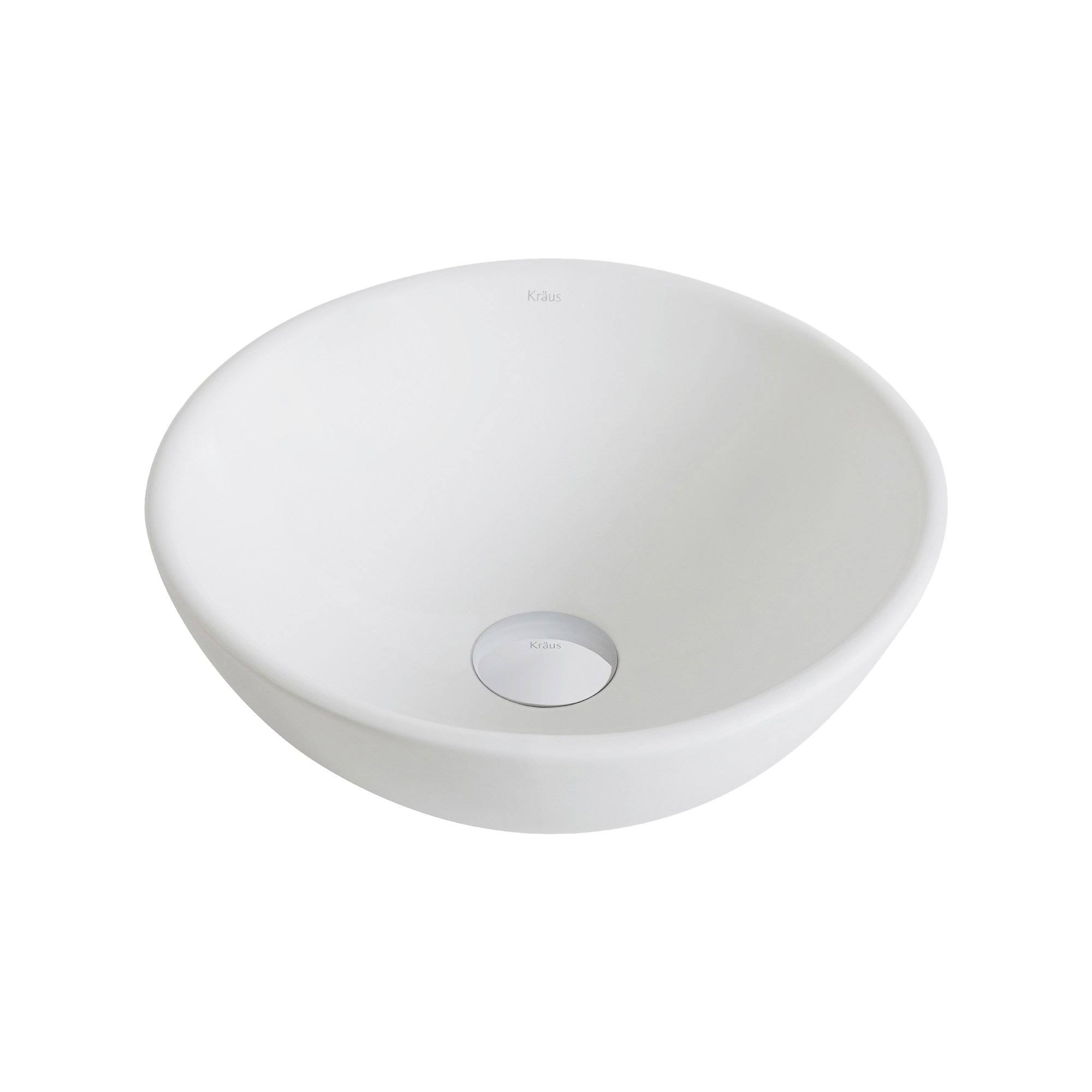 Kraus Elavo White Ceramic Small Round Vessel Bathroom Sink with Pop-Up Drain, Chrome KCV-341