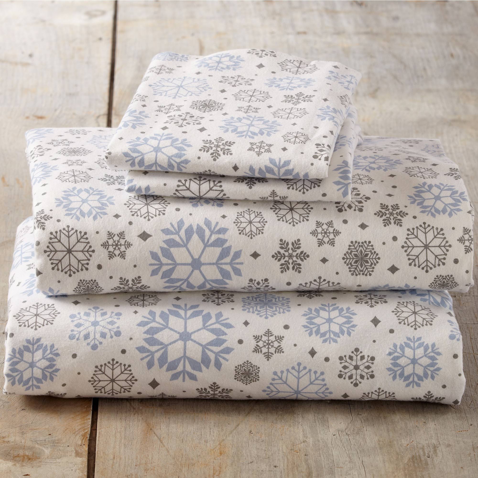 Great Bay Home Flannel Printed 4-Piece Sheet Set Stratton Collection - California King - Snowflakes