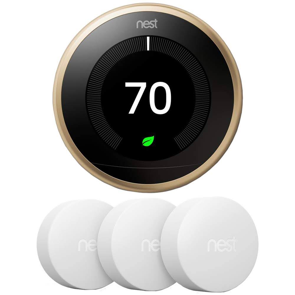 Google Nest Learning Thermostat 3rd Gen, Brass W 3X Temperature Sensor