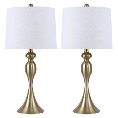 Pennsylvania 27x22 Table Lamp Set Rosdorf Park Base Color: Bronze, Shade Color: White