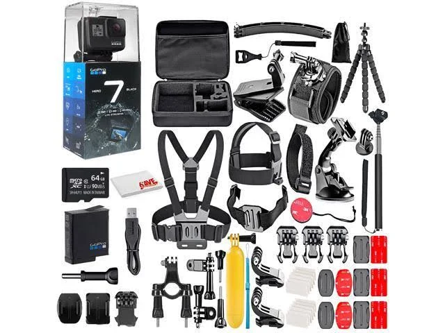 GoPro Hero7 Black - with 64GB Micro SD Card and 50 Piece Accessory Kit