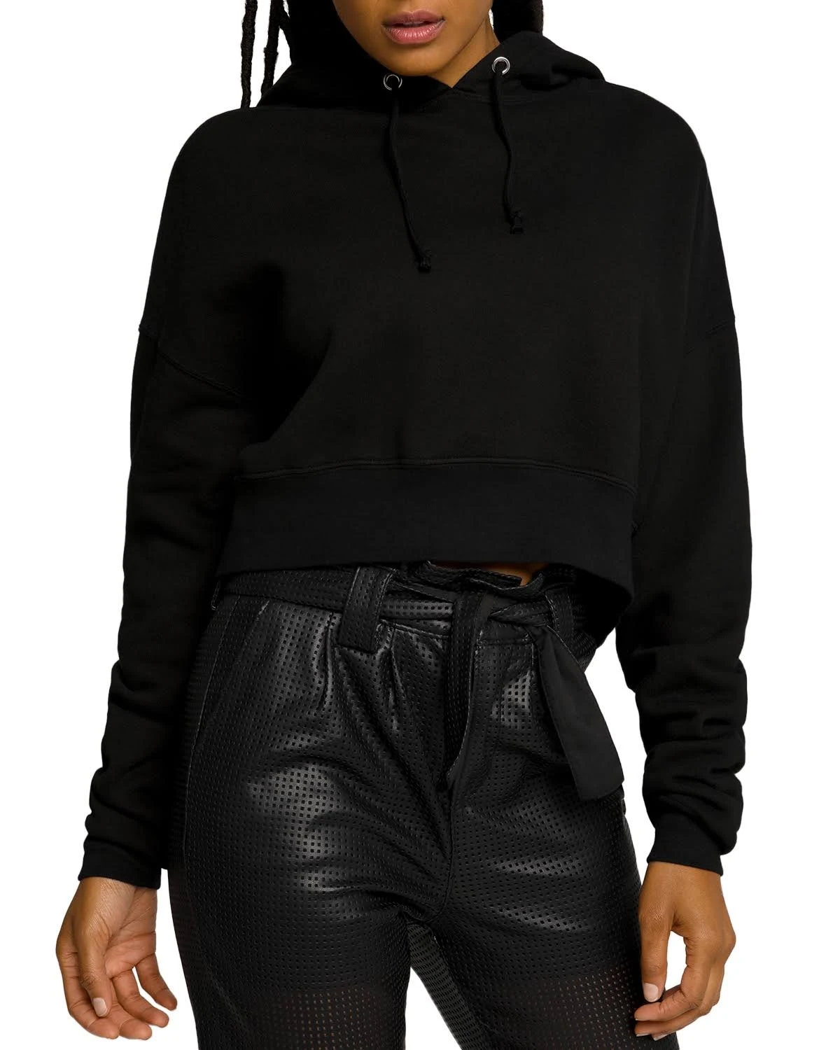 Good American Women&s Cropped Cool Hoodie - Black - Size 6