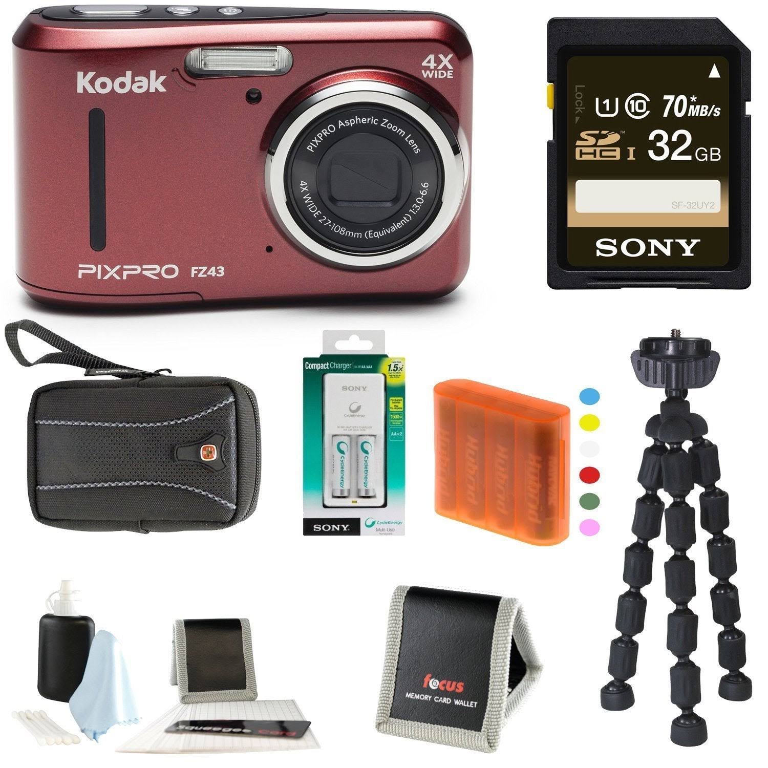 Kodak Pixpro Friendly Zoom Fz43 (Red) w/ SanDisk Ultra 80MB/s 32GB SDHC Bundle