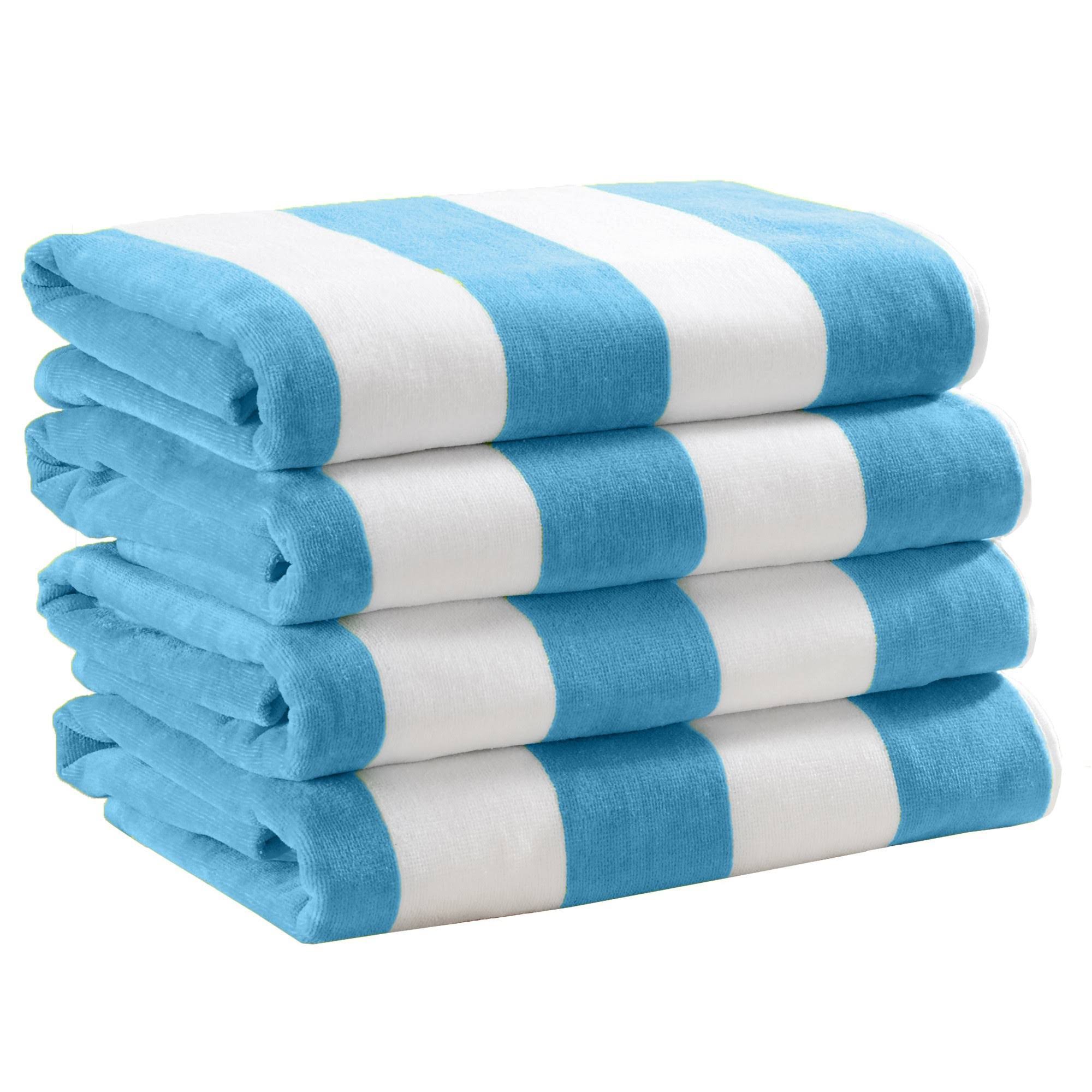 Great Bay Home 100% Cotton Cabana Stripe Velour Beach Towel (Air Blue - 4-Pack)