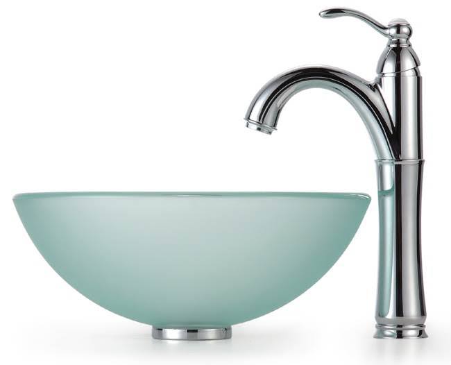Kraus C-GV-101FR-14-12mm-1005CH Frosted 14x22 Glass Vessel Sink and Riviera Faucet Chrome